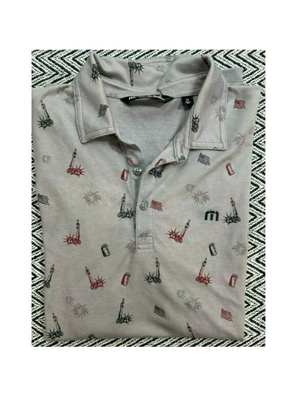 Travis Mathew Men’s Gray 4th of July Golf Polo M Pima Cotton Casual Performance